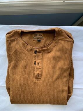 SMITH'S Waffle Knit Henley Caramel Small